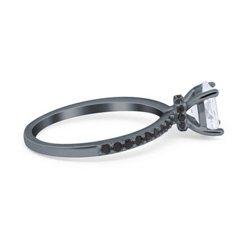 Accent Art Deco Wedding Ring Black Tone, Simulated Cubic Zirconia 925 Sterling Silver